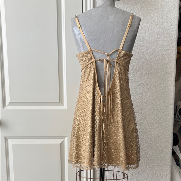 For Love and Lemons Glitter Slip Dress Cut Out Backless Rhinestone Sweetheart A - Picture 9 of 13